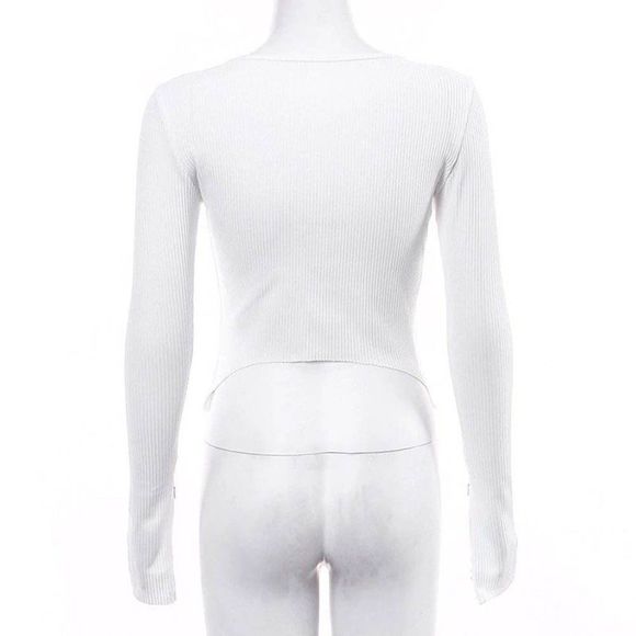 Ribbed Long Sleeve Two Way Zip Up Top (M) - Picture 3 of 6